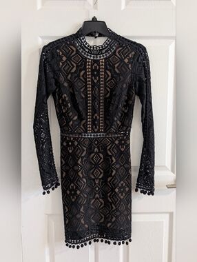 For Love & Lemons Black Lace Long-Sleeve Bodycon MiniDress Modern Romance